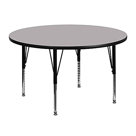 Flash Furniture Round Thermal Laminate Activity Table With Height-Adjustable Short Legs, 25-1/8"H x 48"W x 48"D, Gray