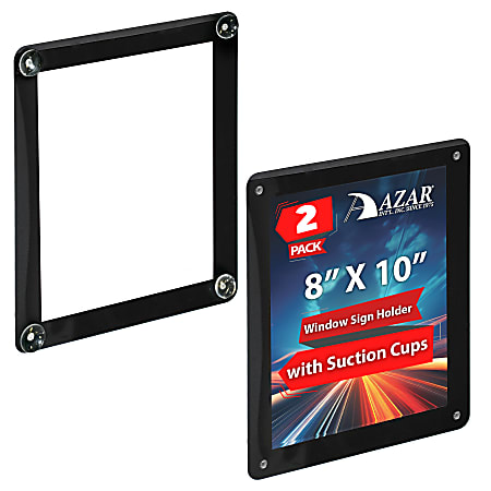 Azar Displays Window Sign Holder Frames With Suction Cups, 8&rdquo; x 10&rdquo;, Black, Set Of 2 Frames