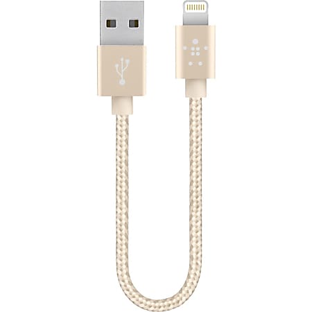 Belkin Metallic Lightning to USB Cable - 6" Lightning/USB Data Transfer Cable for iPad, iPod, iPhone, Notebook - First End: 1 x Type A Male USB - Second End: 1 x Lightning Male Proprietary Connector - MFI - Gold