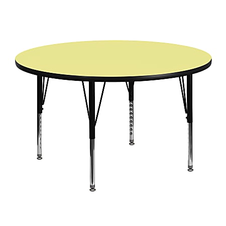 Flash Furniture Round Thermal Laminate Activity Table With Height-Adjustable Short Legs, 25-1/8"H x 48"W x 48"D, Yellow