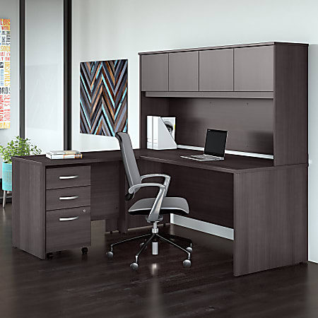 C shaped store desk with hutch