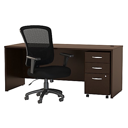 Bush Business Furniture Components Elite 72"W Office Desk With Mobile File Cabinet And High-Back Executive Chair, Mocha Cherry, Standard Delivery