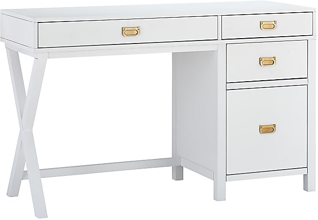 Linon Ari 48"W Home Office Desk With Side Storage, White/Silver