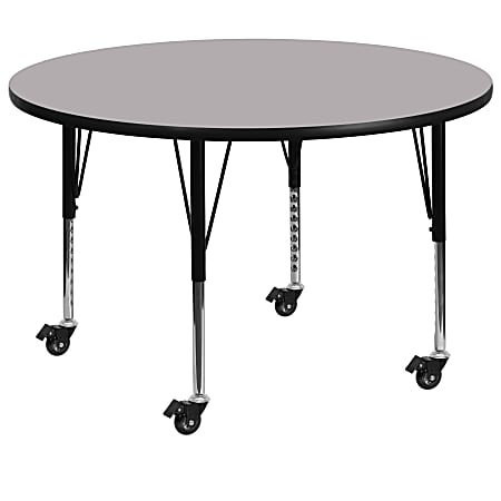 Flash Furniture Mobile Round Thermal Laminate Activity Table With Height-Adjustable Short Legs, 25-3/8"H x 48"W x 48"D, Gray