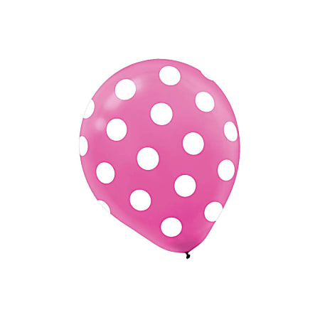 Amscan Polka-Dot Latex Balloons, 12", Bright Pink, 6 Balloons Per Pack, Set Of 3 Packs