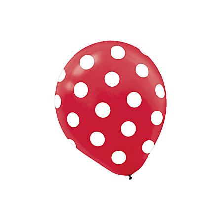 Amscan Polka-Dot Latex Balloons, 12", Red, 6 Balloons Per Pack, Set Of 3 Packs