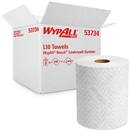 WypAll® Reach™ Center-Pull Roll Towel for WypAll® Reach™ Dispensers, White, 340 Sheets Per Roll, Case Of 6 Rolls