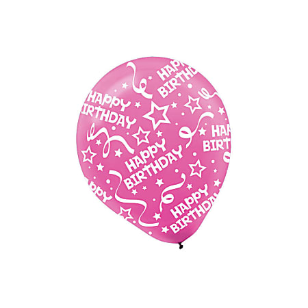 Amscan Latex Confetti Birthday Balloons, 12", Bright Pink, 6 Balloons Per Pack, Set Of 3 Packs