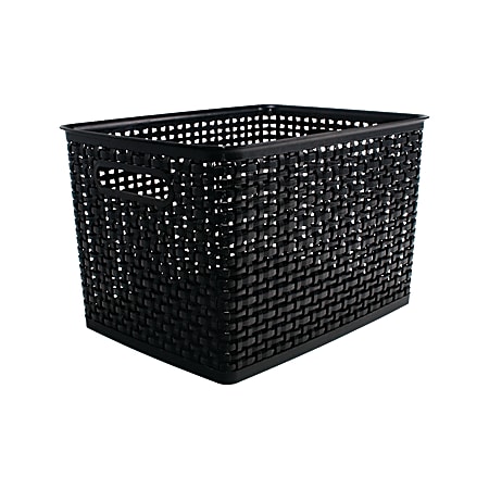 Realspace® Plastic Weave Bin, Large Size, Black