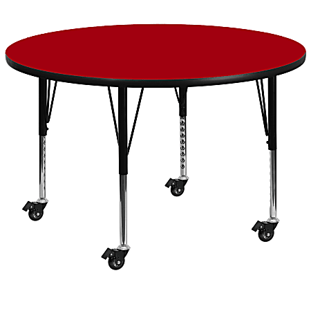 Flash Furniture Mobile Round Thermal Laminate Activity Table With Height-Adjustable Short Legs, 25-3/8"H x 48"W x 48"D, Red