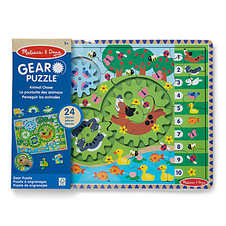 Melissa &amp; Doug Animal Chase I-Spy Wooden Gear Puzzle
