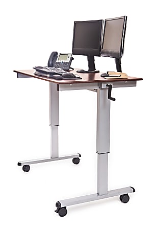 Luxor Crank 48"W Adjustable Stand Up Desk, Dark Walnut/Silver