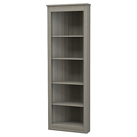 Inval America 71"H 5-Shelf Corner Bookcase, Smoke Oak