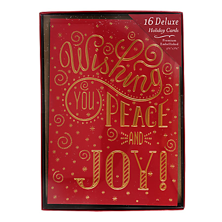 Markings by C.R. Gibson® Holiday Cards With Envelopes, 5 1/2" x 7 3/4", Wishing You Peace And Joy, Pack Of 16