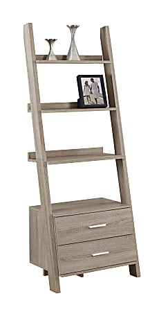 Monarch Specialties 4-Shelf Ladder Bookcase With 2 Drawers, Dark Taupe