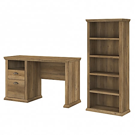 Bush Furniture Yorktown 50"W Home Office Desk With 5-Shelf Bookcase, Reclaimed Pine, Standard Delivery
