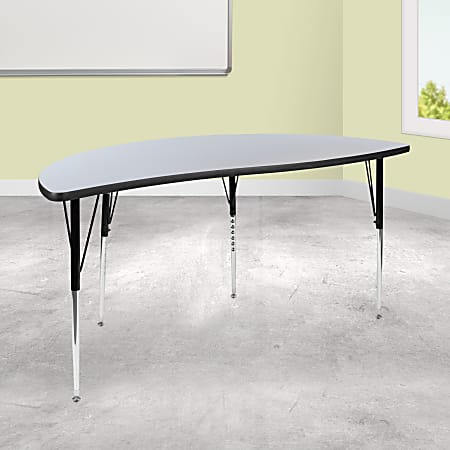 Flash Furniture Half Circle Wave Flexible Collaborative Thermal Laminate Activity Table With Standard Height-Adjustable Legs, 30-1/4"H x 30"W x 60"D, Gray