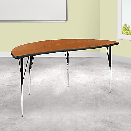 Flash Furniture Half Circle Wave Flexible Collaborative Thermal Laminate Activity Table With Standard Height-Adjustable Legs, 30-1/4"H x 30"W x 60"D, Oak