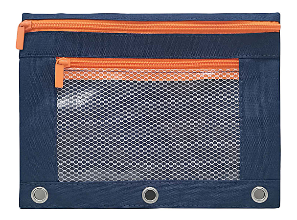 Office Depot® Brand 3-Ring Pencil Pouch, 7" x 10-1/4", Navy/Orange