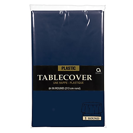 Amscan Round Plastic Table Covers, 84", True Navy, Pack Of 5 Table Covers