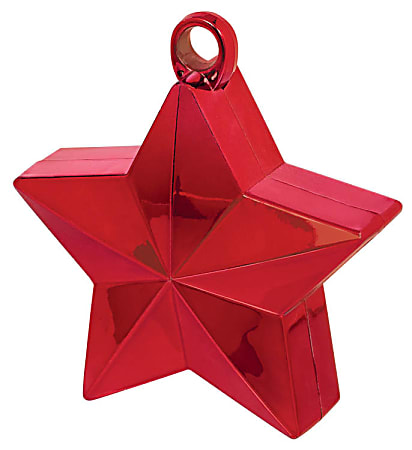 Amscan Foil Star Balloon Weights, 6 Oz, 4-1/2"H x 3-1/4"W x 2"D, Red, Pack Of 12 Weights