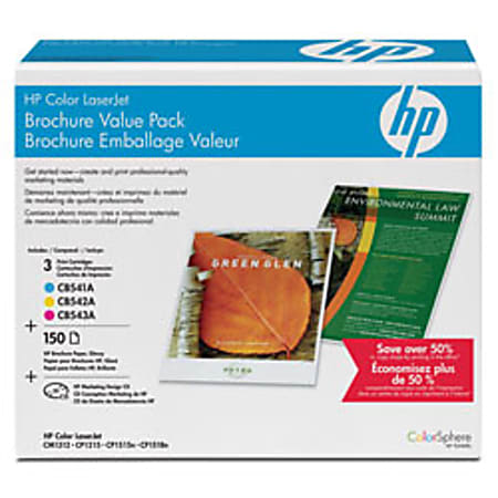 HP 125A, Color Toner Cartridges & Brochure Paper Value Pack (CB541A / CB542A / CB543A)