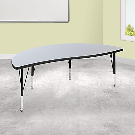 Flash Furniture Half Circle Wave Flexible Collaborative Thermal Laminate Activity Table With Height-Adjustable Short Legs, 25-1/4"H x 30"W x 60"D, Gray