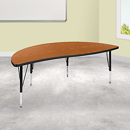 Flash Furniture Half Circle Wave Flexible Collaborative Thermal Laminate Activity Table With Height-Adjustable Short Legs, 25-1/4"H x 30"W x 60"D, Oak