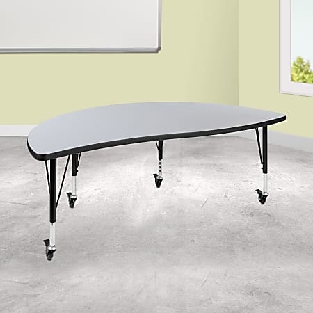 Flash Furniture Mobile Half Circle Wave Flexible Collaborative Thermal Laminate Activity Table With Height-Adjustable Short Legs, 25"H x 30"W x 60"D, Gray