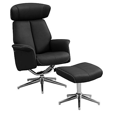 Monarch Specialties Retro Modern Swivel Recliner Chair And Ottoman Set, Black/Chrome