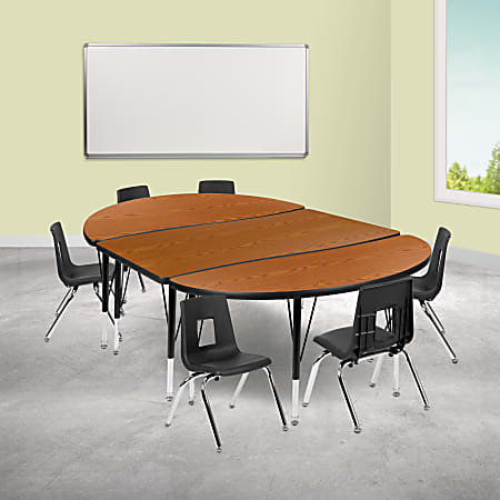 Flash Furniture 76" Oval Wave Flexible Laminate Activity Table Set With 12" Student Stack Chairs, Oak