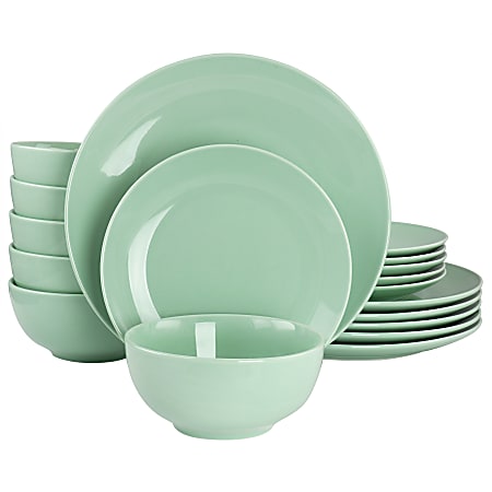Elama Luna Porcelain Dinnerware Set, Mint, Set Of 18 Pieces