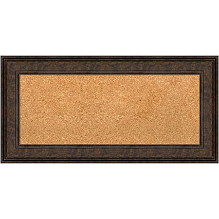 Amanti Art Non-Magnetic Cork Bulletin Board, 36" x 18", Natural, Ridge Bronze Plastic Frame
