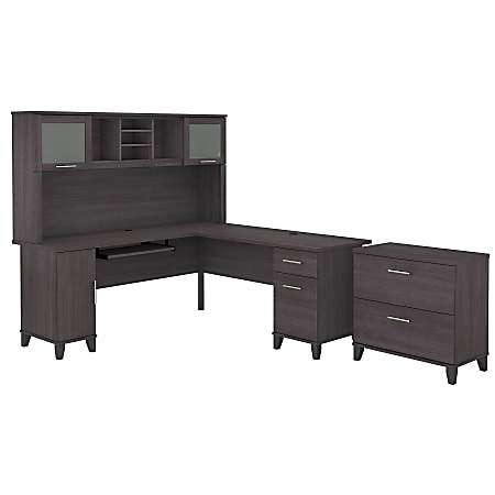 Bush Furniture Somerset 72"W L-Shaped Desk With Hutch And Lateral File Cabinet, Storm Gray, Standard Delivery