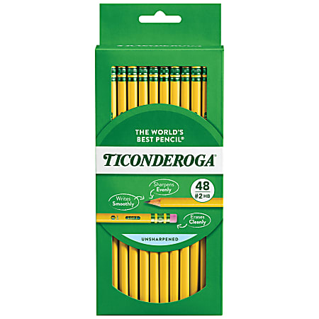 Ticonderoga Pencils, #2 Medium Soft Lead, Yellow Barrel, Box Of 48 Pencils