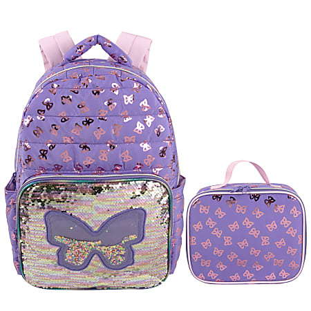 Madison & Dakota Butterfly Quilted Backpack With Lunch Box, Purple