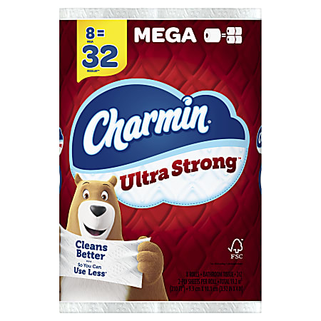 Charmin Ultra Strong 2 Ply Toilet Paper Mega Roll, White, 242 Sheets Per Roll, 8 Rolls per Pack, Carton of 4 Packs
