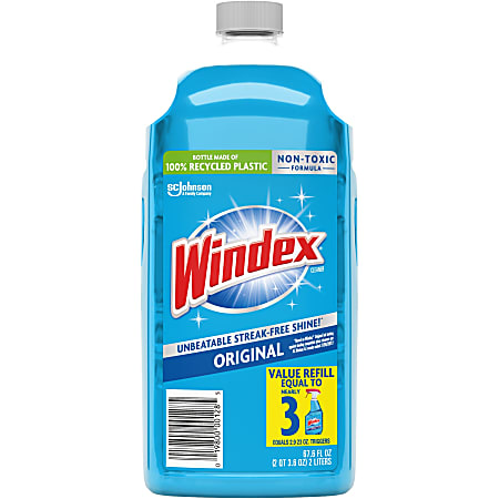 Windex® Original Glass Cleaner Refill - Liquid - 67.6 fl oz (2.1 quart) - Bottle - 6 / Carton - Blue