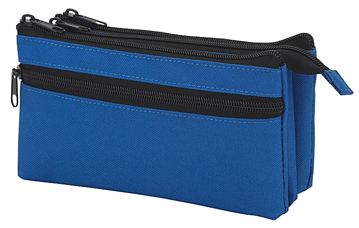 Office Depot® Brand 4-Zipper Pencil Pouch, 4" x 2-1/4", Blue