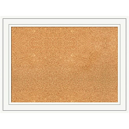 Amanti Art Rectangular Non-Magnetic Cork Bulletin Board, Natural, 33” x 25”, Craftsman White Wood Frame