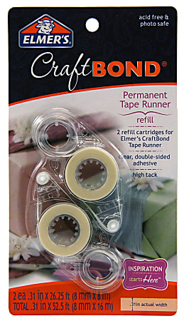 Elmer's Elmer s CraftBond Permanent Tape Runner Refills, Clear, Double Sided, 26 1/4 , Pack Of 2 Refills
