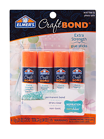 Elmer's CraftBond Extra Strength Glue Sticks, 0.21 Oz, Pack Of 4 Sticks