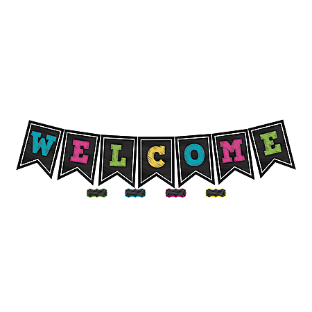 Teacher Created Resources Chalkboard Brights Welcome Pennants, 9 1/2" x 13 1/2", Multicolor, Pre-K - Grade 8, Pack Of 48