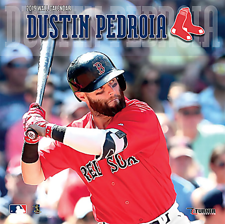 Turner Sports Monthly Wall Calendar, 12" x 12", Boston Red Sox Dustin Pedroia, January to December 2019