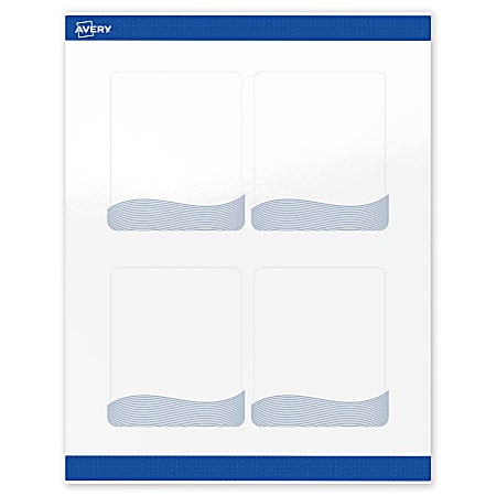 Avery® Printable Labels With Sure Feed® Technology, S00-ETY, Rectangle, 4" x 3-1/3", Glossy White With Preprinted Blue Waves Design, Pack Of 40