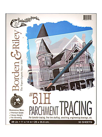 Borden & Riley No. 51H Parchment Tracing Paper, 11" x 14", 38 Lb, Transparent, 50 Sheets