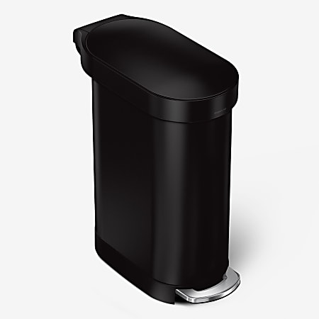 simplehuman Slim Stainless Steel Step Trash Can With Liner Rim, 11.9 Gallons, 24-7/16”H x 10-1/4”W x 21-1/2”D, Matte Black