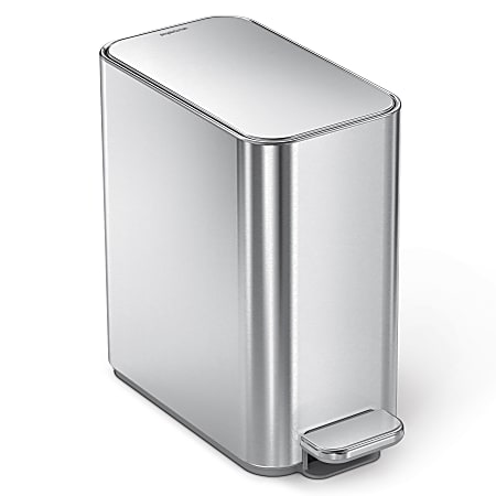 simplehuman Profile Slim Stainless Steel Step Trash Can, 1.3 Gallon, Brushed Silver