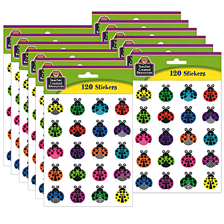 Teacher Created Resources® Stickers, Colorful Ladybugs, 120 Stickers Per Pack, Set Of 12 Packs