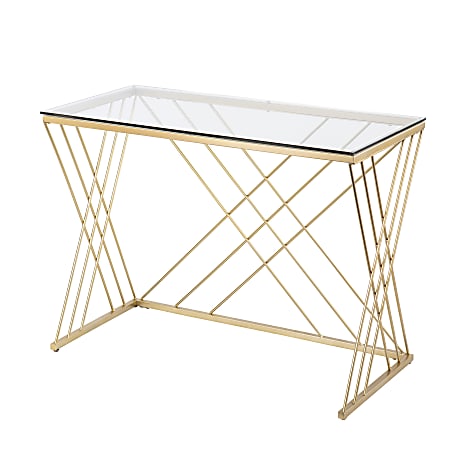 SEI Furniture Dezby 40"W Modern Glass-Top Writing Desk, Glass/Gold